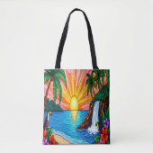 Tropical Stained Glass Sunset Tote Bag  (Voorkant)