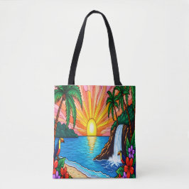 Tropical Stained Glass Sunset Tote Bag 
