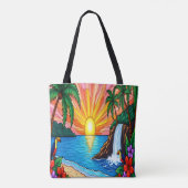 Tropical Stained Glass Sunset Tote Bag  (Achterkant)
