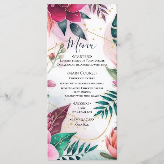 Tropical Stardust Garden Floral Paradise Wedding  Menu (Voorkant)