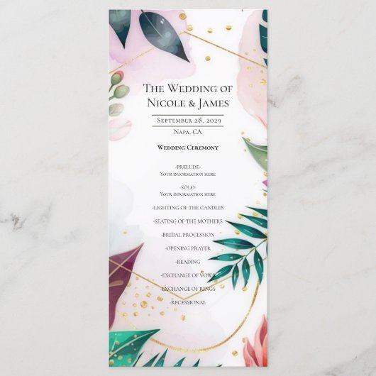 Tropical Stardust Garden Floral Paradise Wedding Menu (Voorkant)