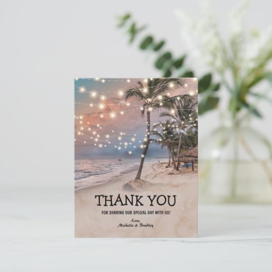 Tropical  strand bruiloft dank u bedankkaart (Staand voorkant)