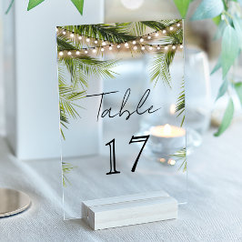 Tropical String Light Wedding Acrylic Table Number Acryl Uitnodigingen