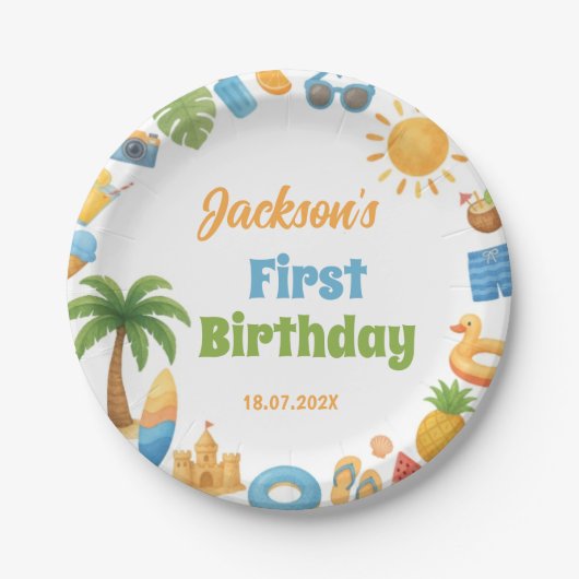 Tropical Summer Beach Birthday Party Paper Plates Papieren Bordje (Voorkant)