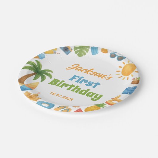 Tropical Summer Beach Birthday Party Paper Plates Papieren Bordje (Gekanteld)