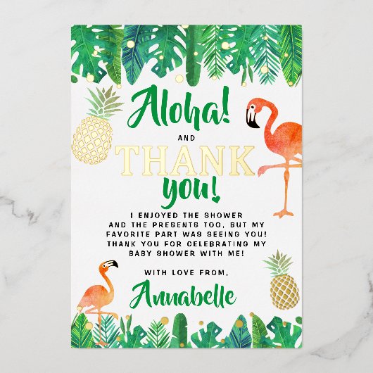 Tropical Summer Beach Luau Baby shower Dank u Folie Uitnodiging (Voorkant)