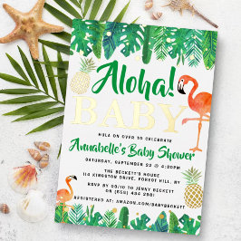 Tropical Summer Beach Luau Boys Baby shower Echt Folie Uitnodiging