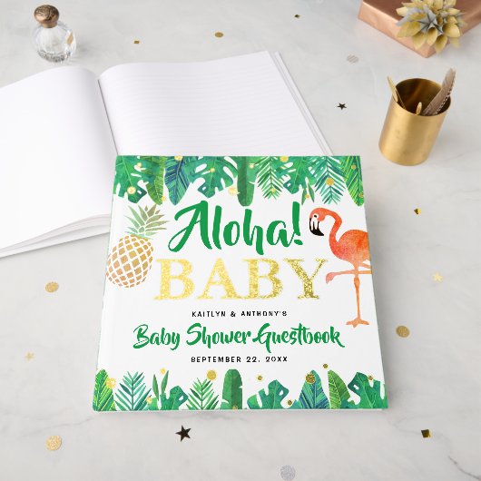 Tropical Summer Beach Luau Boys Baby shower Echt Gastenboek (Voorkant open)