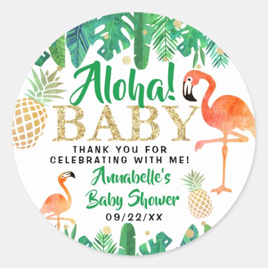 Tropical Summer Beach Luau Boys Baby shower Ronde Sticker (Voorkant)