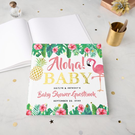 Tropical Summer Beach Luau Meisjes Baby shower Ech Gastenboek (Voorkant open)