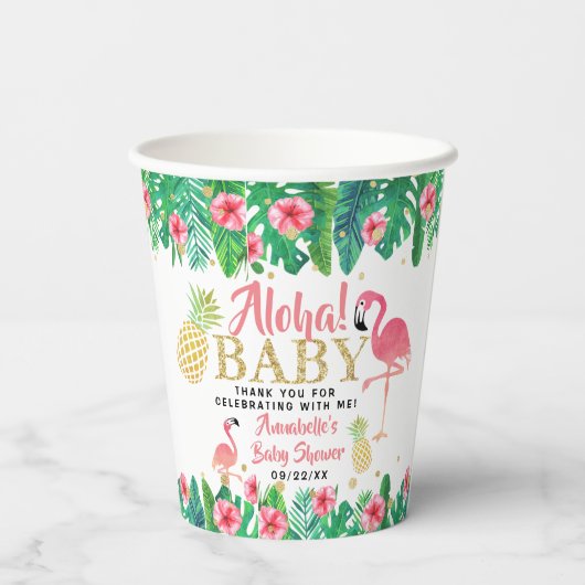 Tropical Summer Beach Luau Meisjes Baby shower Papieren Bekers (Achterkant)