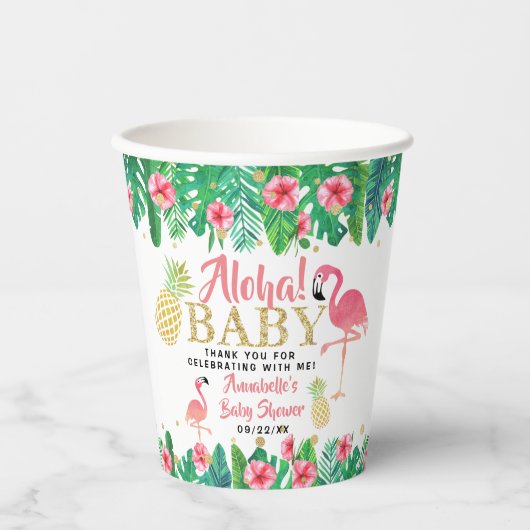 Tropical Summer Beach Luau Meisjes Baby shower Papieren Bekers (Voorkant)