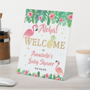 Tropical Summer Beach Luau Meisjes Baby shower Reclamebord Met Voetstuk