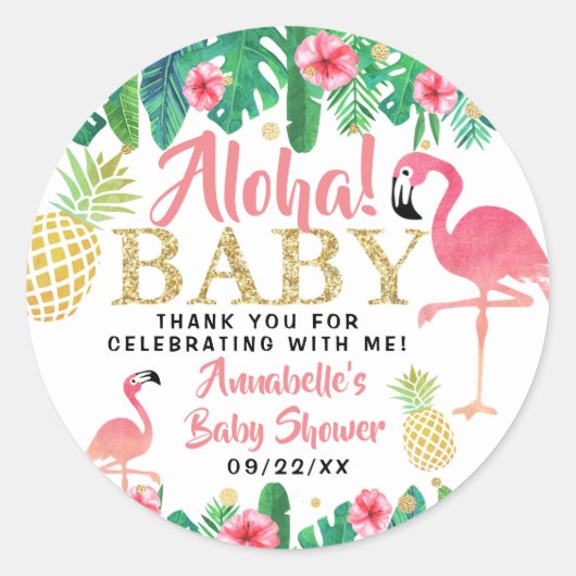 Tropical Summer Beach Luau Meisjes Baby shower Ronde Sticker (Voorkant)