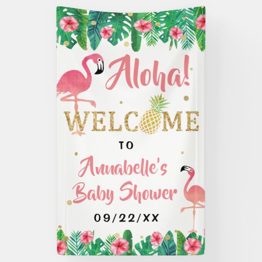 Tropical Summer Beach Luau Meisjes Baby shower Spandoek (Verticaal)