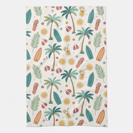 Tropical Summer Beach Pattern (1) Theedoek (Verticaal)