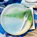 Tropical Summer Beach Waterverf Ocean Bay Papieren Bordje<br><div class="desc">Papieren borden met tropische zomerstrandscène - ideaal voor een zomerse baby shower,  luau party,  poolparty etc. Waterverf design heeft een dromerige strandscène in een rustige oceaanbaai. Blader door mijn baby aan boord van het surfing baby shower collectie voor het coördineren van items.</div>