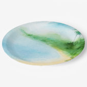 Tropical Summer Beach Waterverf Ocean Bay Papieren Bordje (Gekanteld)