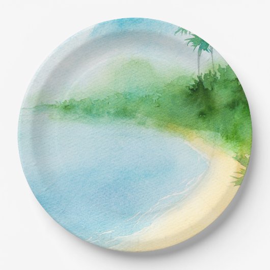Tropical Summer Beach Waterverf Ocean Bay Papieren Bordje (Voorkant)