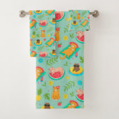 Tropical Summer Cats Bath Towel Set Bad Handdoek (Insitu)