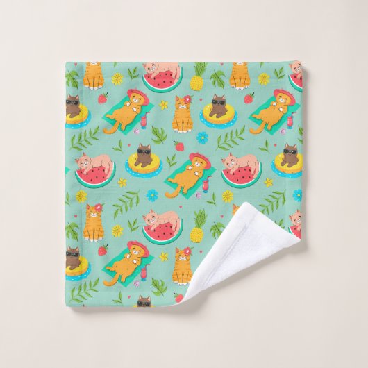 Tropical Summer Cats Bath Towel Set Bad Handdoek (Wasdoekje)