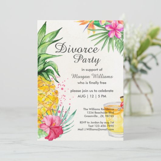 Tropical Summer Cocktail Divorce Support Party Kaart (Staand voorkant)