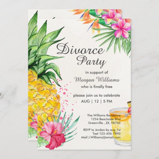 Tropical Summer Cocktail Divorce Support Party Kaart (Voorkant / Achterkant)