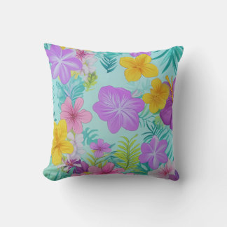 Tropical Summer Floral Pattern - Bright Hibiscus  Kussen