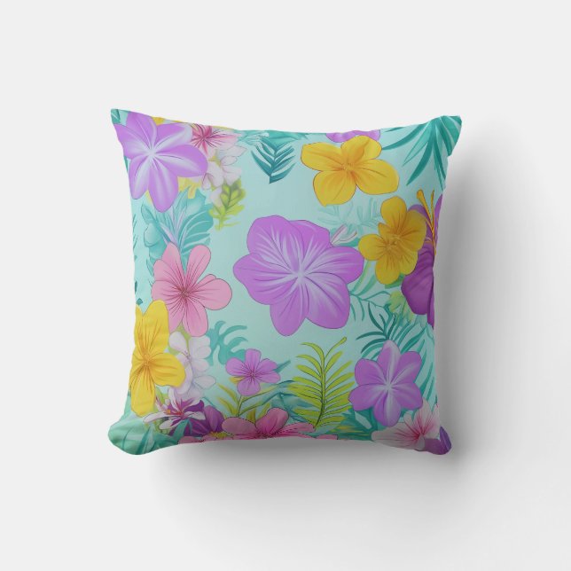 Tropical Summer Floral Pattern - Bright Hibiscus  Kussen (Voorkant)