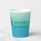 Tropical Summer Palm Trees Aqua Blue Sky Birthday Papieren Bekers (Links)