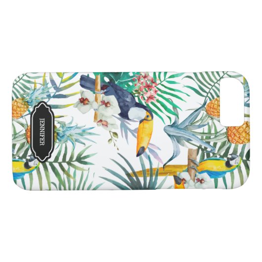 Tropical Summer Pineapple Bird gepersonaliseerd Case-Mate iPhone Case (Achterkant (Horizontaal))