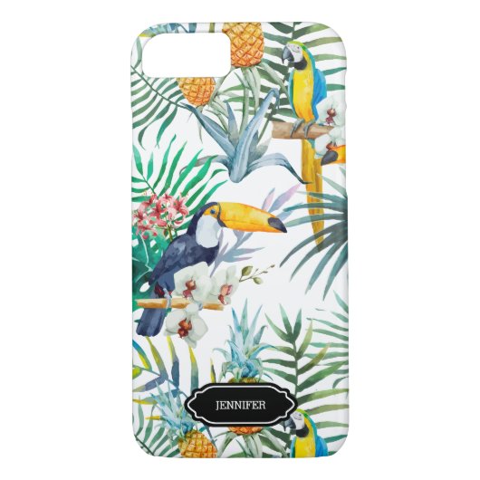 Tropical Summer Pineapple Bird gepersonaliseerd Case-Mate iPhone Case (Achterkant)