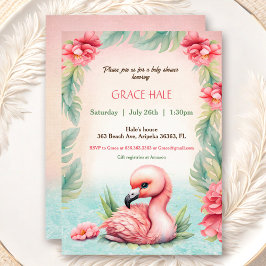 Tropical Summer Pink Flamingo Baby shower Party Kaart