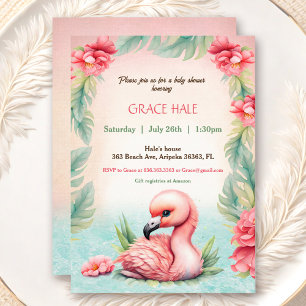 Tropical Summer Pink Flamingo Baby shower Party Kaart