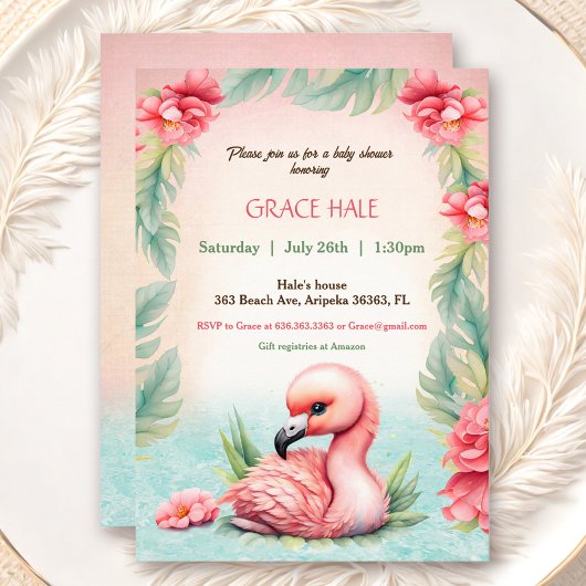 Tropical Summer Pink Flamingo Baby shower Party Kaart