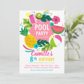 Tropical summer pool party Invitation Kaart (Staand voorkant)