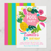 Tropical summer pool party Invitation Kaart (Voorkant / Achterkant)