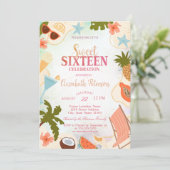 Tropical Summer Pool Party Sweet 16 Party Kaart (Staand voorkant)