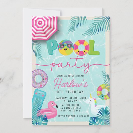 Tropical Summer Pool Party van kind Kaart (Voorkant)