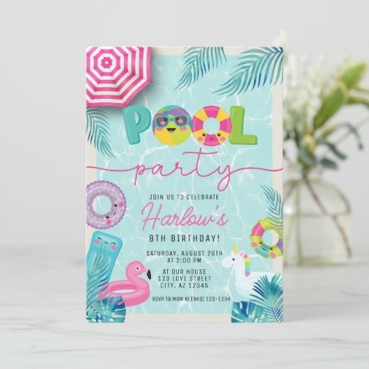 Tropical Summer Pool Party van kind Kaart (Staand voorkant)