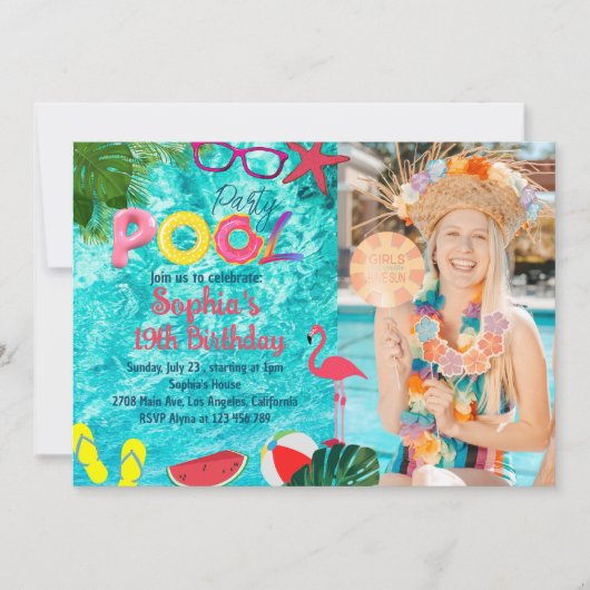 Tropical Summer Pool Party Verjaardag Custom Afbee Kaart (Voorkant)