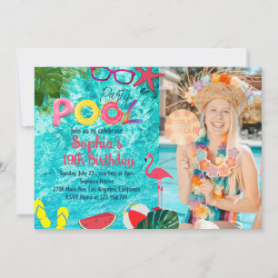 Tropical Summer Pool Party Verjaardag Custom Afbee Kaart