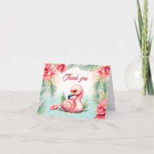 Tropical Summer Roze Flamingo Meisje Baby shower Bedankkaart