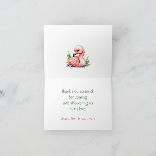 Tropical Summer Roze Flamingo Meisje Baby shower Bedankkaart (Binnen)