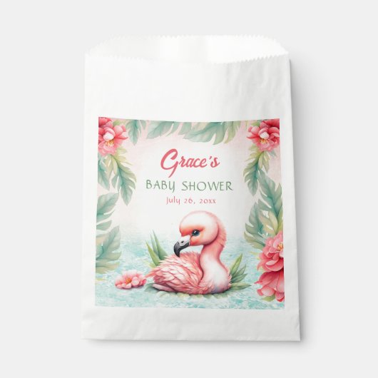 Tropical Summer Roze Flamingo Meisje Baby shower Bedankzakje (Voorkant)