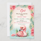 Tropical Summer Roze Flamingo Meisje Baby shower Kaart (Voorkant)