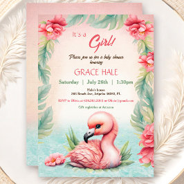 Tropical Summer Roze Flamingo Meisje Baby shower Kaart