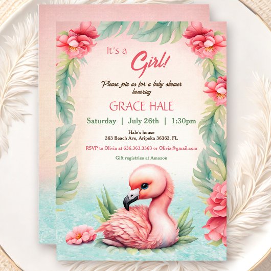 Tropical Summer Roze Flamingo Meisje Baby shower Kaart