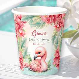 Tropical Summer Roze Flamingo Meisje Baby shower Papieren Bekers