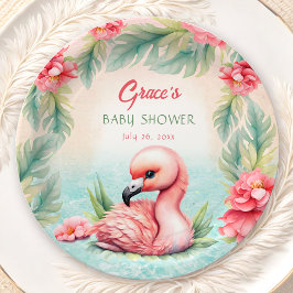 Tropical Summer Roze Flamingo Meisje Baby shower Papieren Bordje